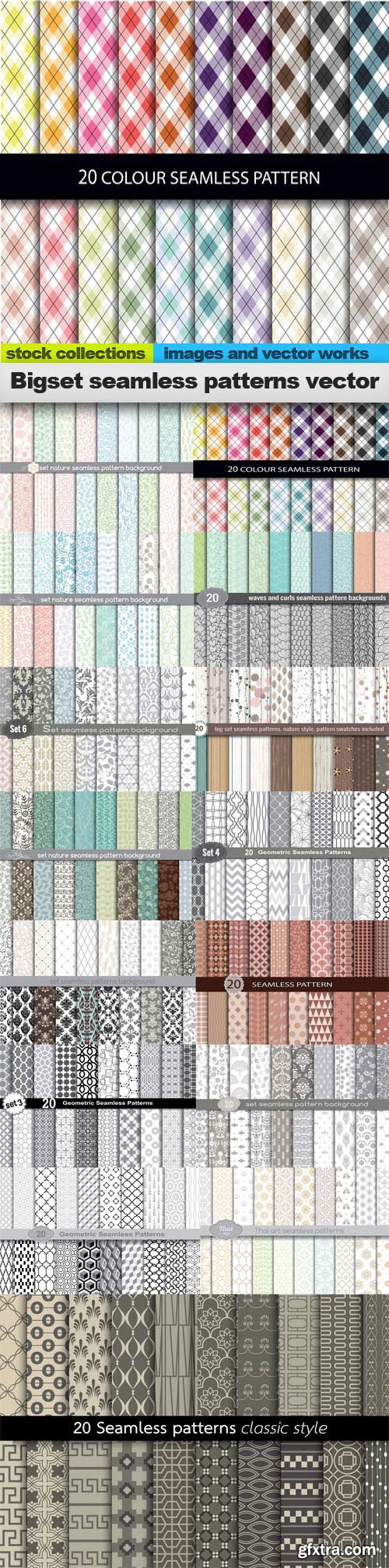 Bigset seamless patterns vector, 15 x EPS