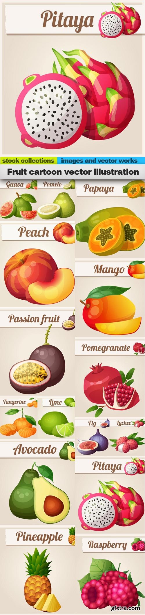 Fruit cartoon vector illustration, 15 x EPS