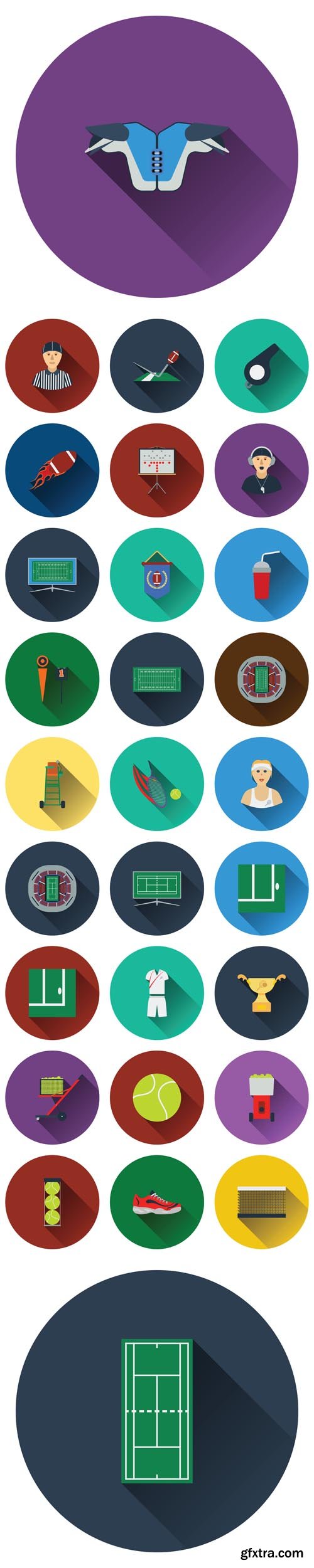 Vector Set - Tennis and Americal Football Flat Icons