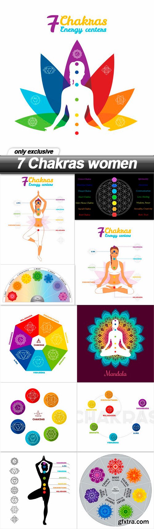 7 Chakras women - 11 EPS