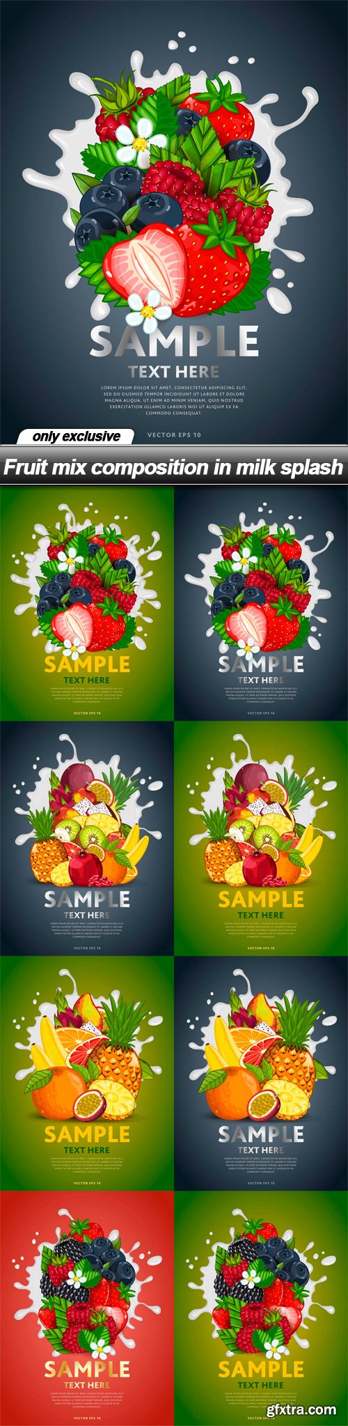 Fruit mix composition in milk splash - 8 EPS