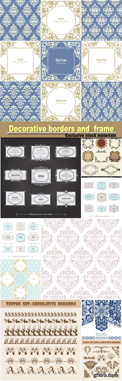 Vector set of floral decorative borders and  frame