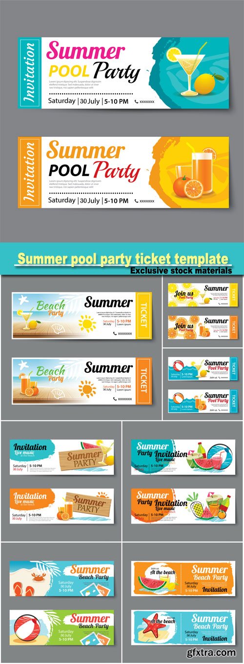 Summer pool party ticket template