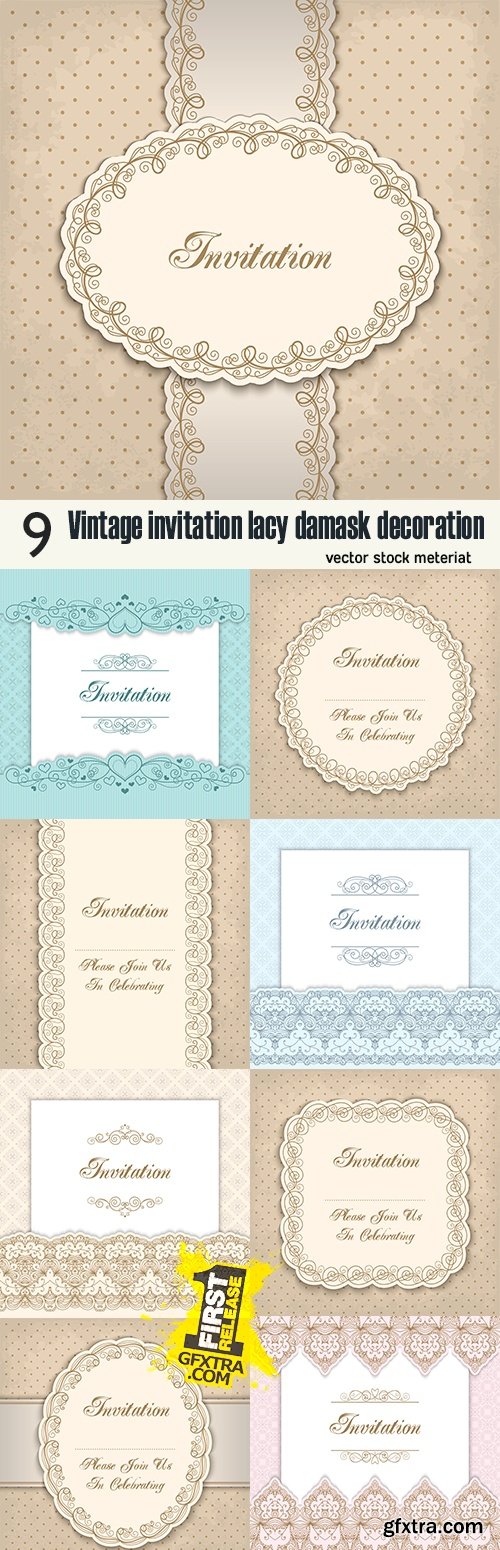 Vintage invitation lacy damask decoration