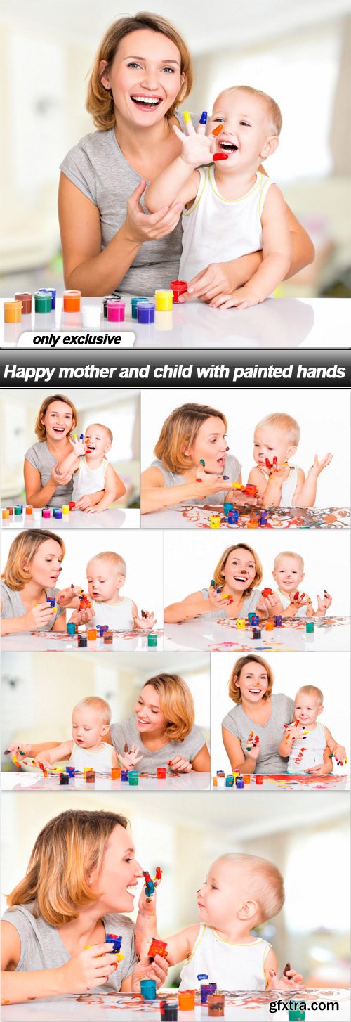 Happy mother and child with painted hands - 8 UHQ JPEG