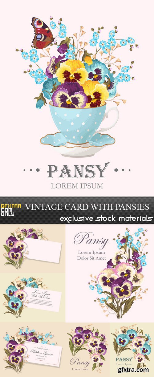 Vintage Card with Pansies - 7 EPS