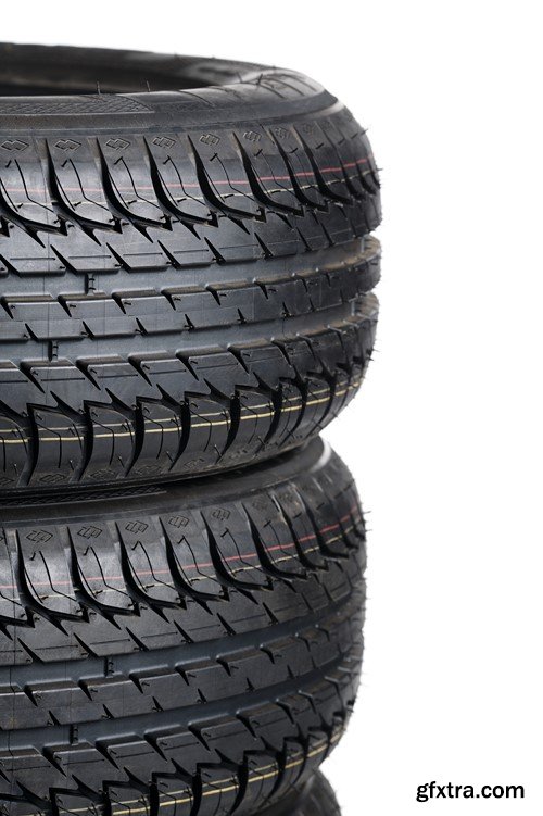 Black tires isolated on white background, 10 x UHQ JPEG