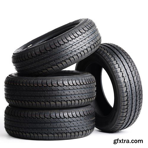 Black tires isolated on white background, 10 x UHQ JPEG