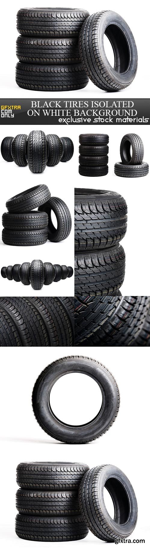 Black tires isolated on white background, 10 x UHQ JPEG