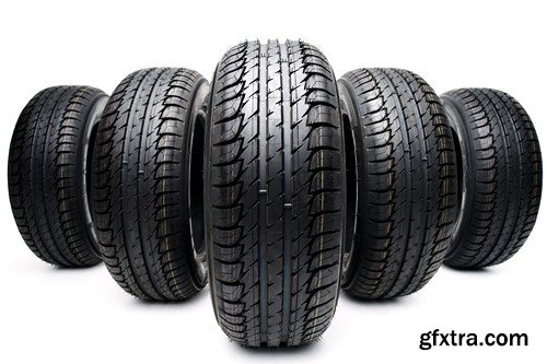 Black tires isolated on white background, 10 x UHQ JPEG