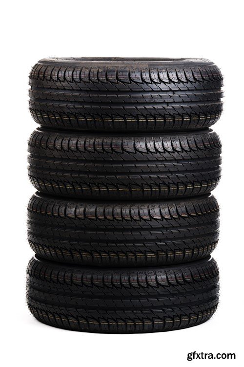 Black tires isolated on white background, 10 x UHQ JPEG