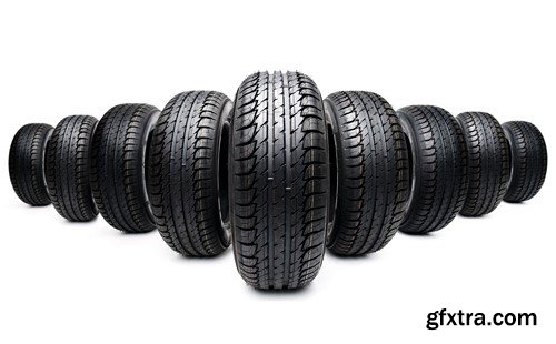 Black tires isolated on white background, 10 x UHQ JPEG