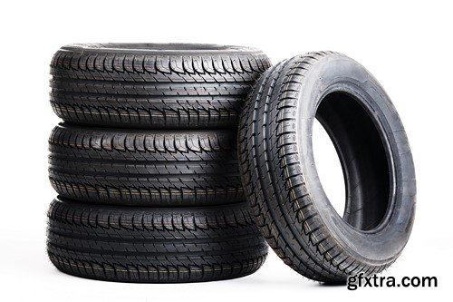 Black tires isolated on white background, 10 x UHQ JPEG