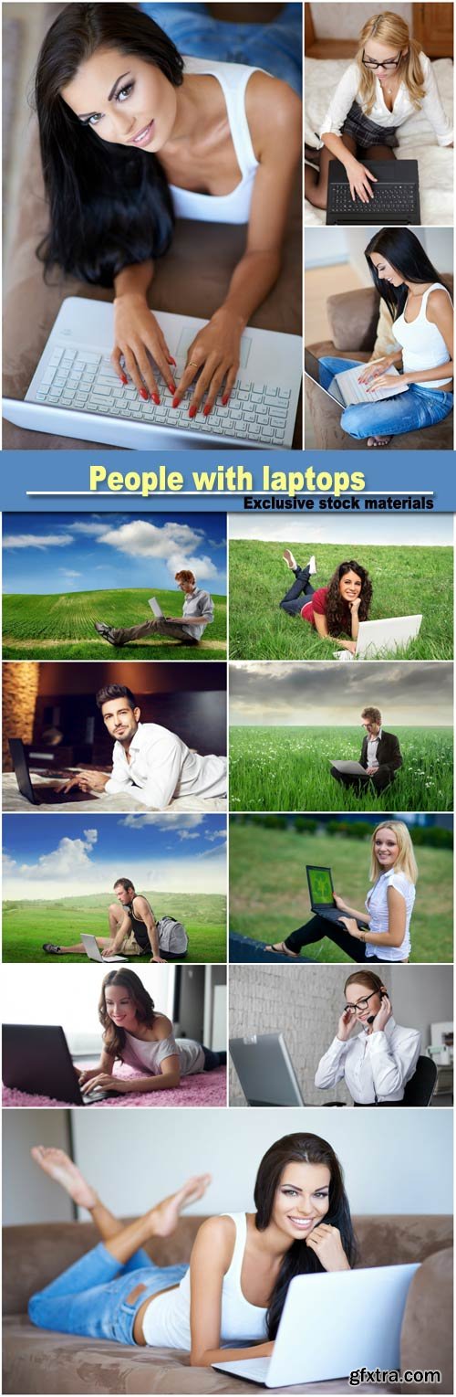 People with laptops, men and woman working at a laptop