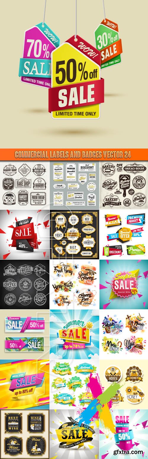 Commercial labels sale banner and badges vector