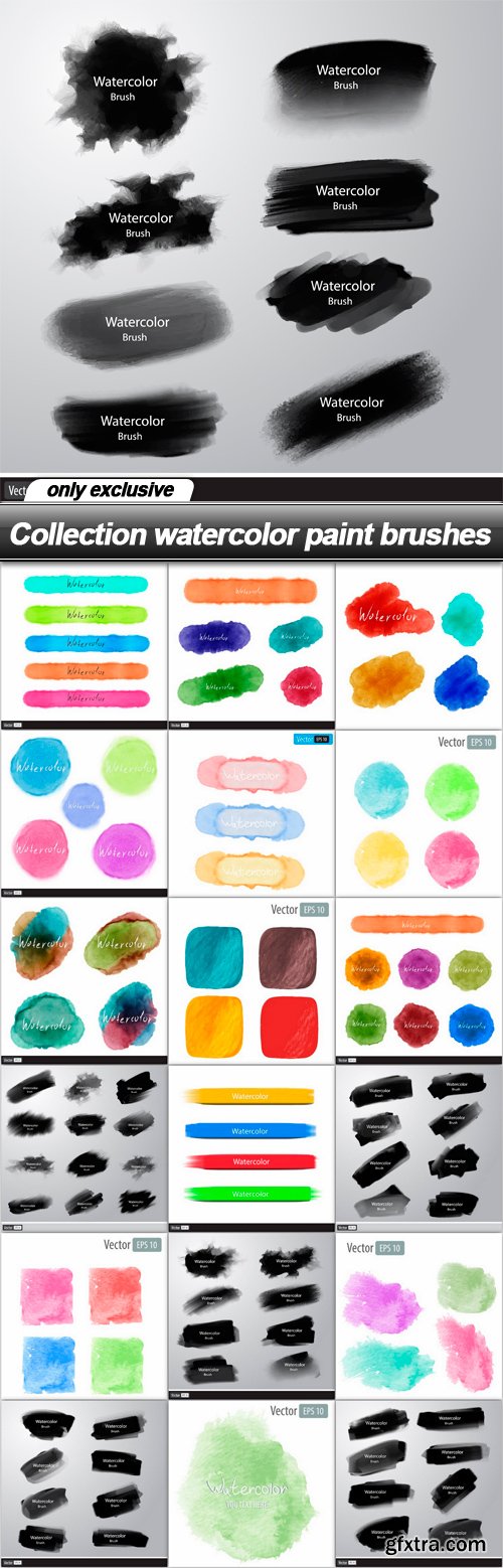 Collection watercolor paint brushes - 19 EPS