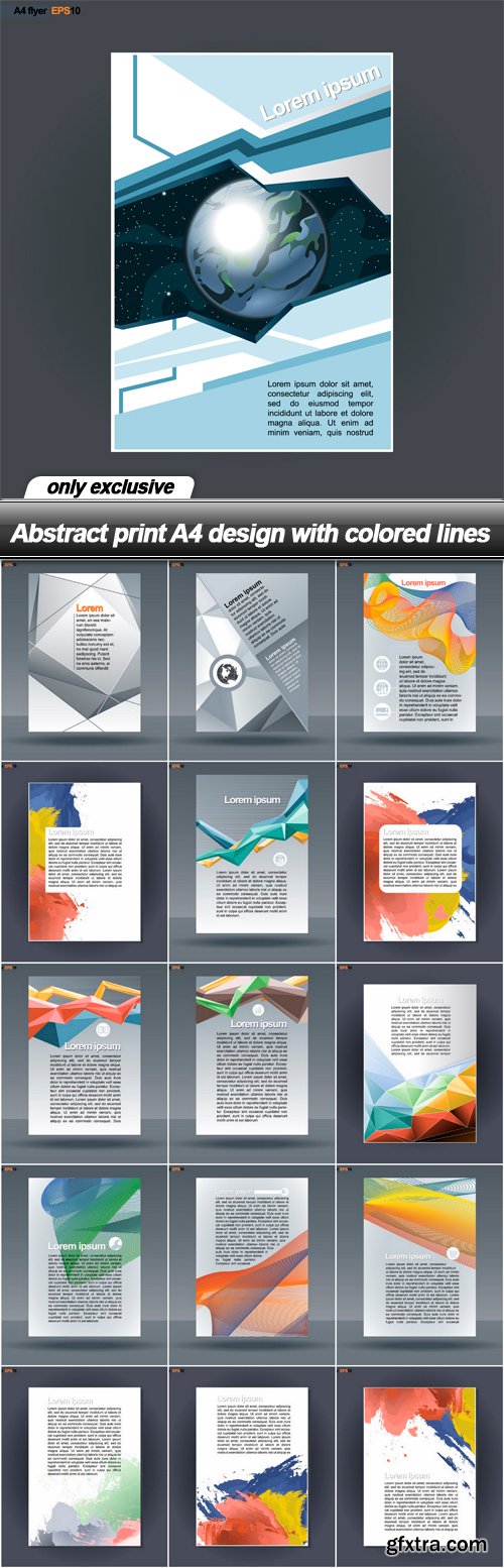 Abstract print A4 design with colored lines - 16 EPS