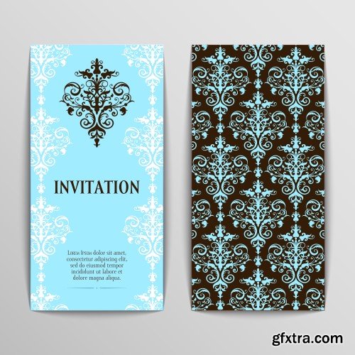 Set of antique greeting cards, invitation with victorian ornaments