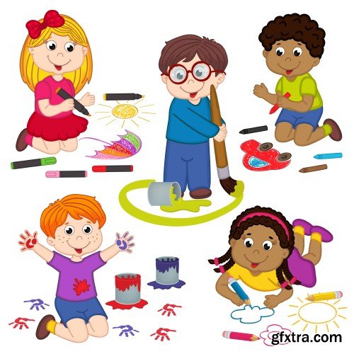 Children vector, funny little kids