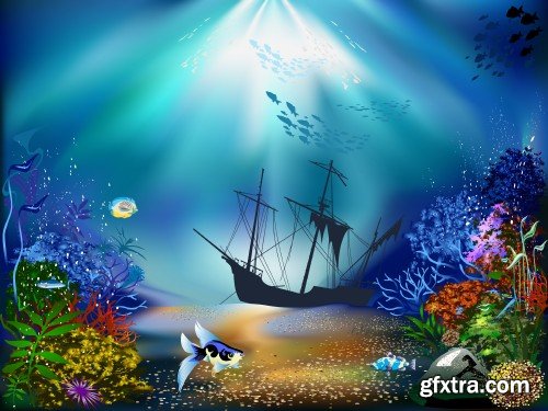 Beautiful underwater world, fish and marine life vector