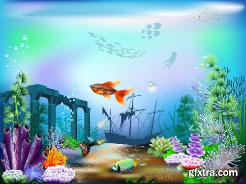 Beautiful underwater world, fish and marine life vector