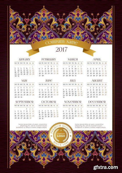 Vector calendar for 2017, floral decor