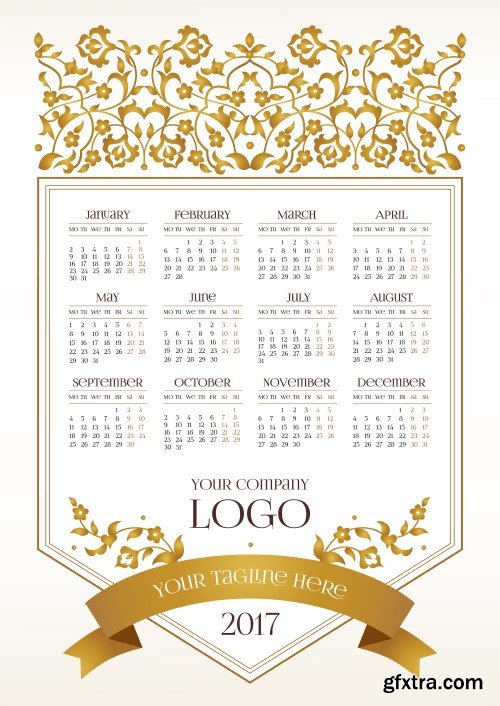 Vector calendar for 2017, floral decor