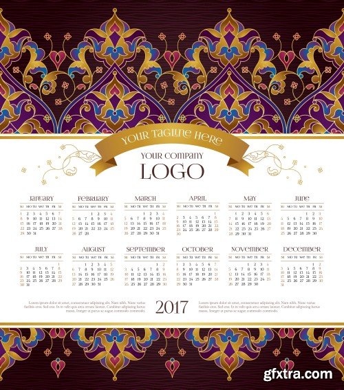 Vector calendar for 2017, floral decor