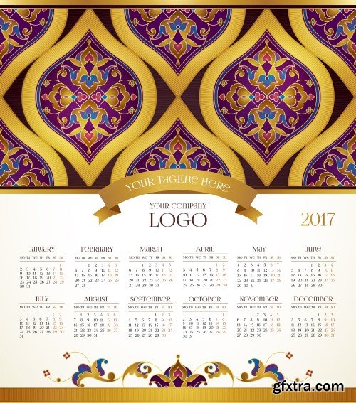 Vector calendar for 2017, floral decor