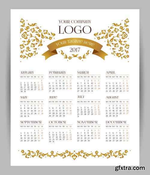 Vector calendar for 2017, floral decor