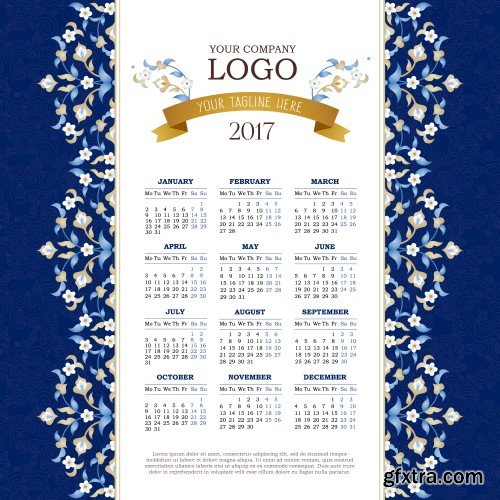 Vector calendar for 2017, floral decor