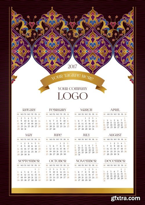 Vector calendar for 2017, floral decor