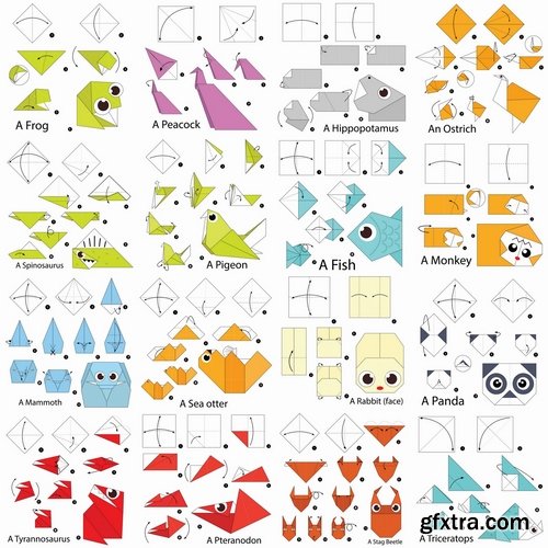 Collection of origami animal for cutting and folding paper 3-25 EPS