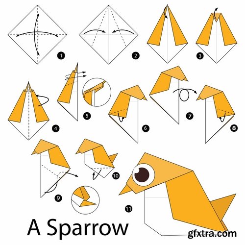 Collection of origami animal for cutting and folding paper 3-25 EPS