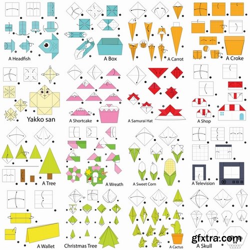 Collection of various items of origami and paper cutting things 2-25 EPS