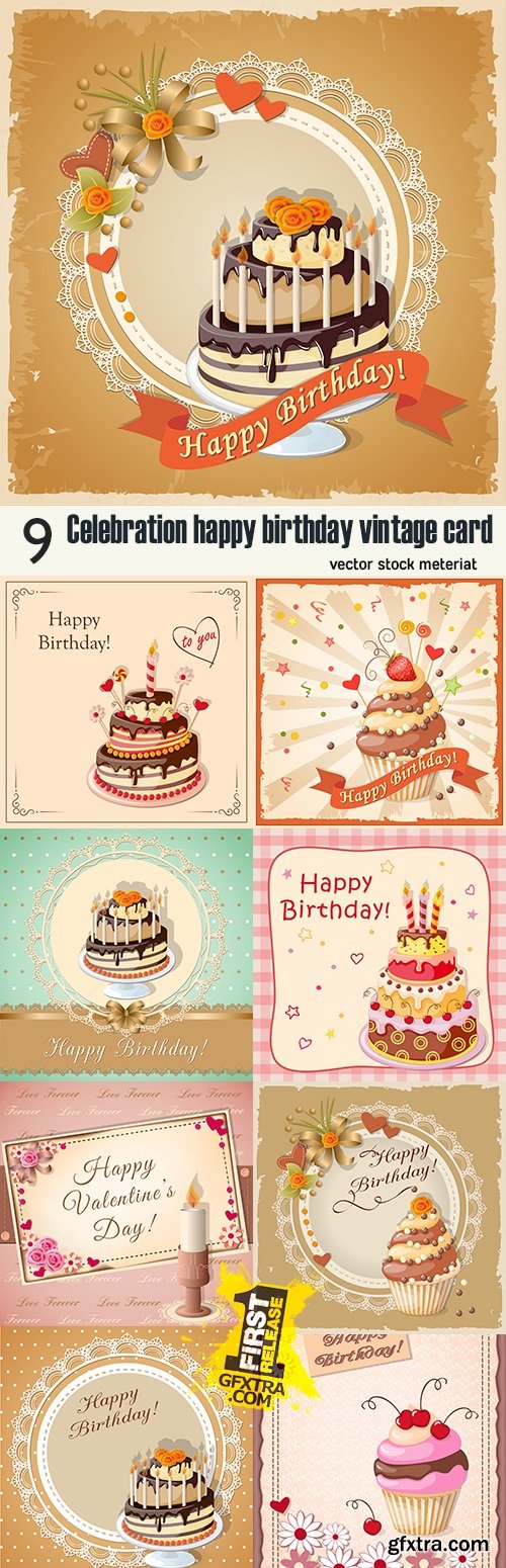 Celebration happy birthday vintage card