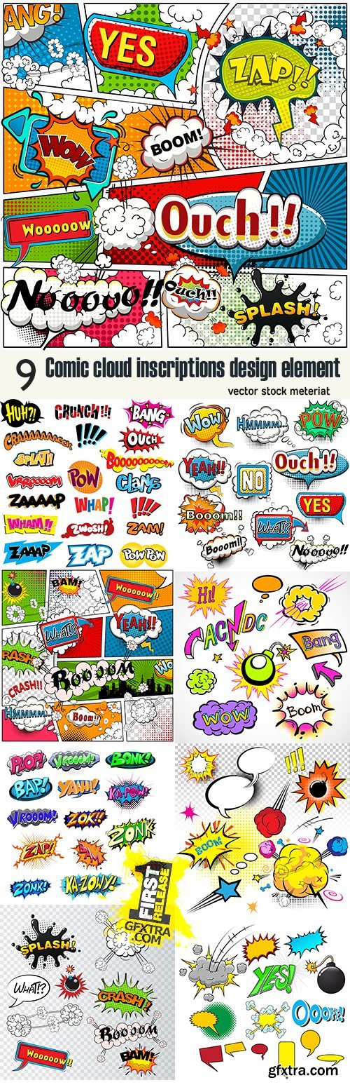 Comic cloud inscriptions design element