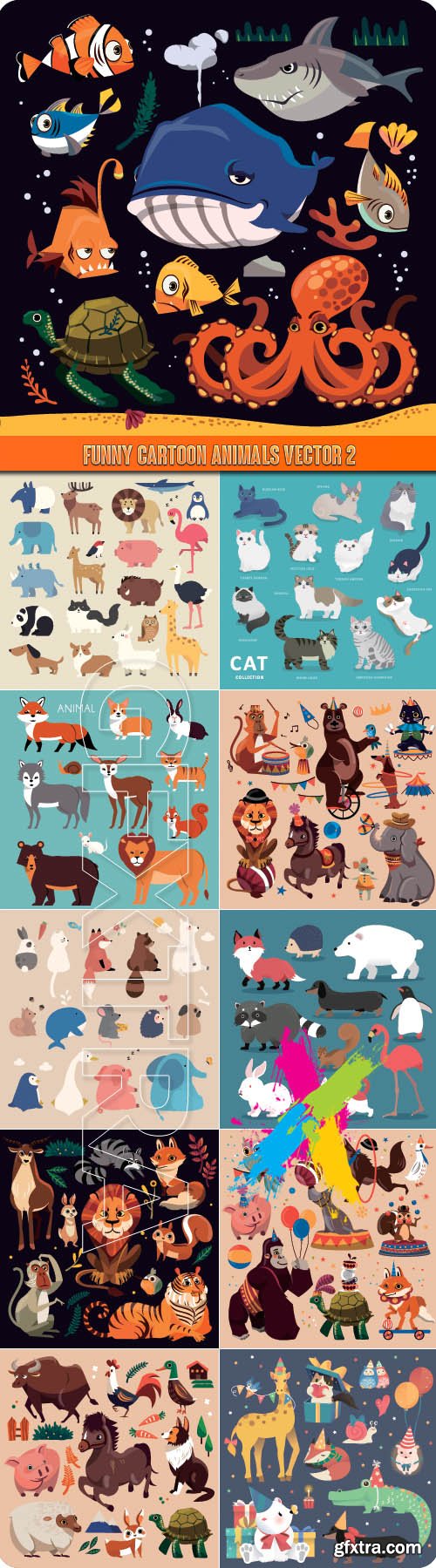 Funny cartoon animals vector 2