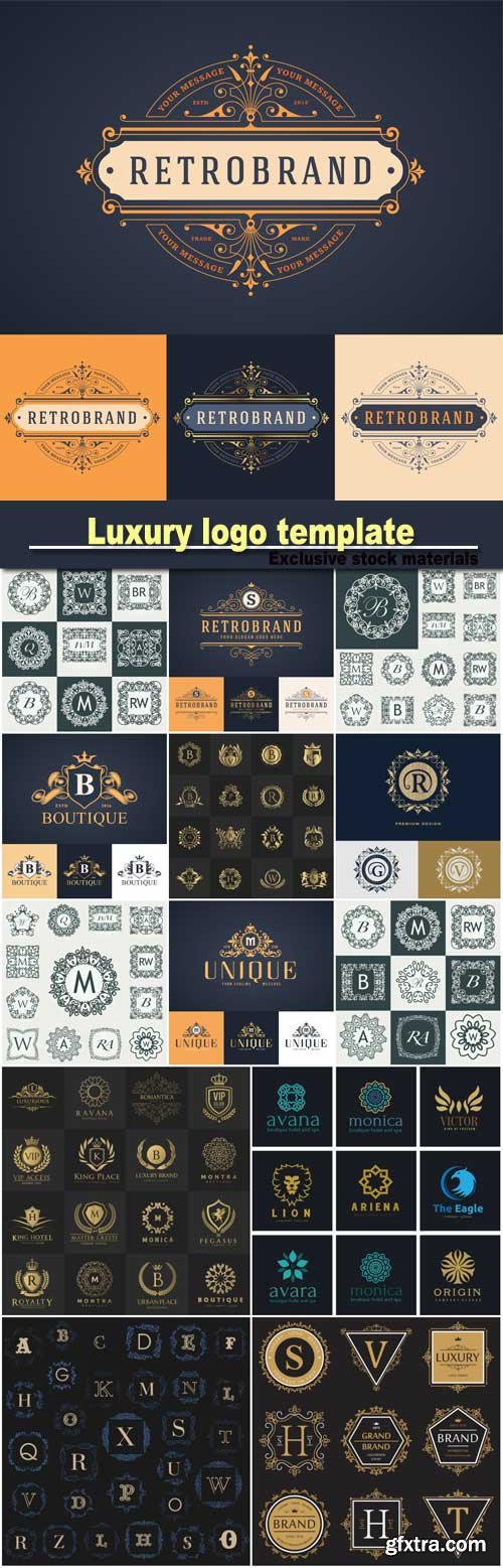 Vector illustration of luxury logo template, calligraphic elegant ornament, monogram template