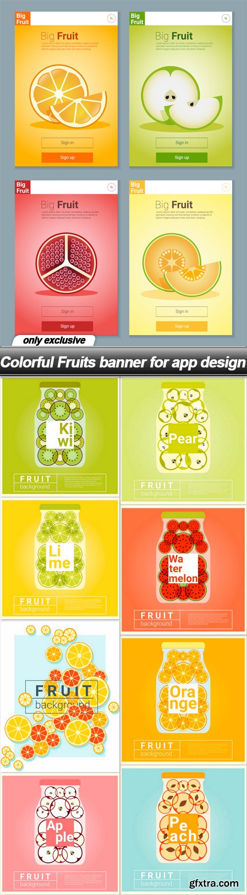 Colorful Fruits banner for app design - 16 EPS