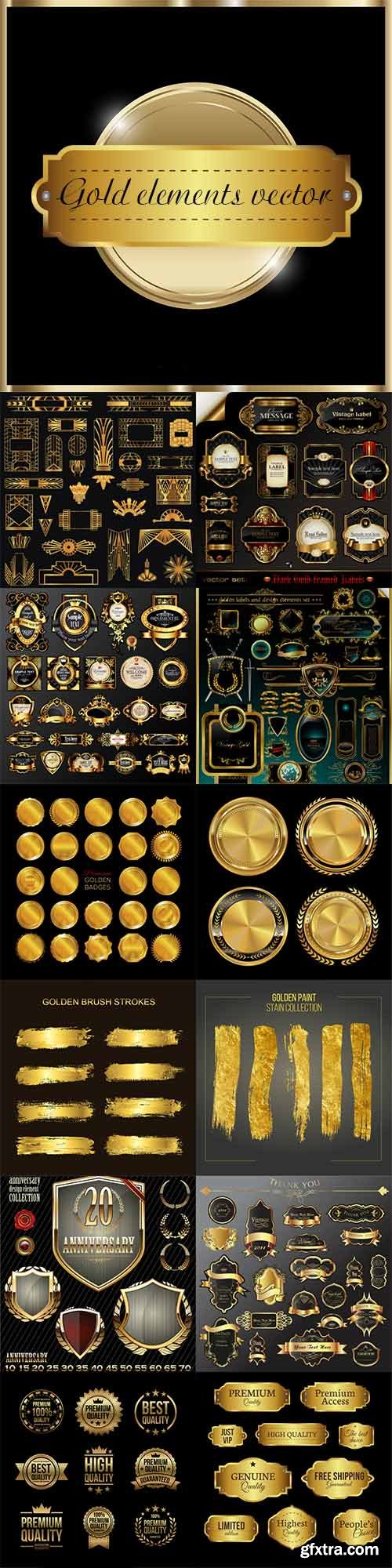 Various gold elements vector