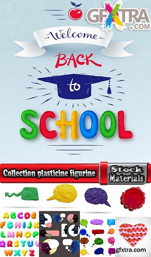 Collection plasticine figurine hack school flyer banner sticker label 25 EPS