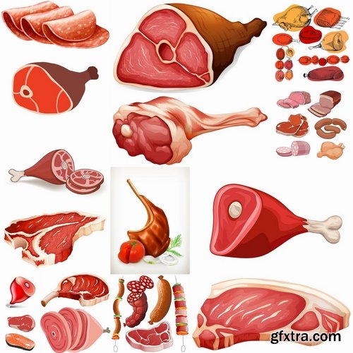 Collection meat beef pork sausage meat products 25 EPS