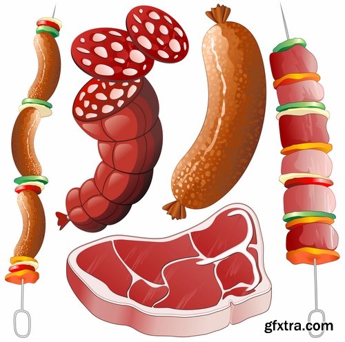 Collection meat beef pork sausage meat products 25 EPS