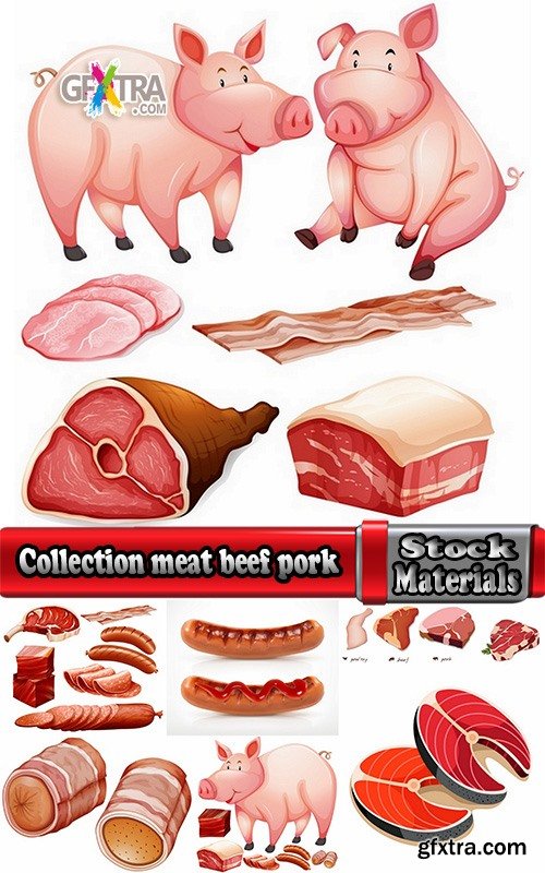 Collection meat beef pork sausage meat products 25 EPS