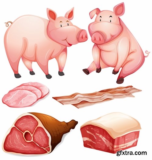 Collection meat beef pork sausage meat products 25 EPS