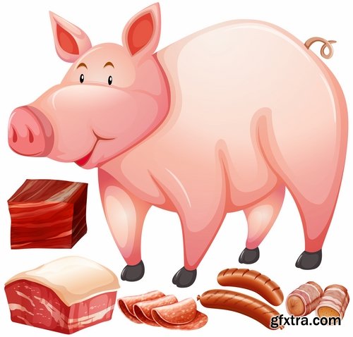 Collection meat beef pork sausage meat products 25 EPS