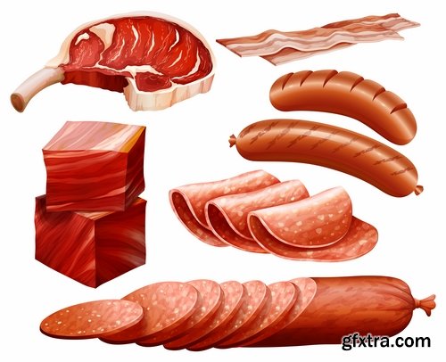 Collection meat beef pork sausage meat products 25 EPS