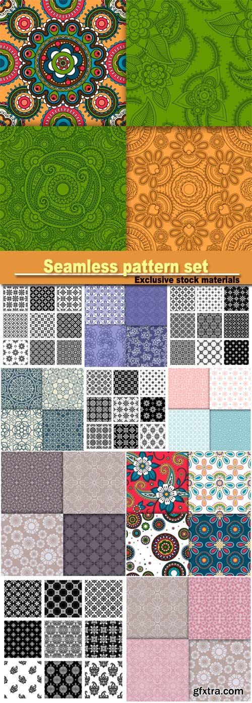 Indian colorful floral pattern, seamless pattern set