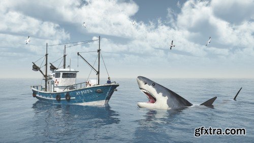 Marine predators, sharks 3D illustration